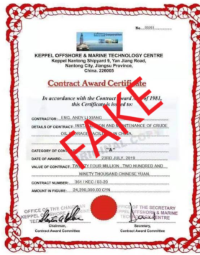 Fake contract award certificate 